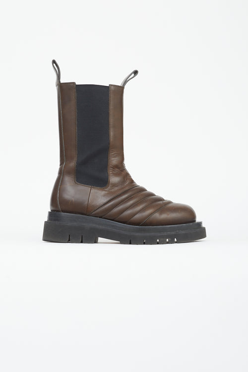 Bottega Veneta Brown Chevron Quilted Chelsea Boot