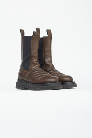 Bottega Veneta Brown Chevron Quilted Chelsea Boot