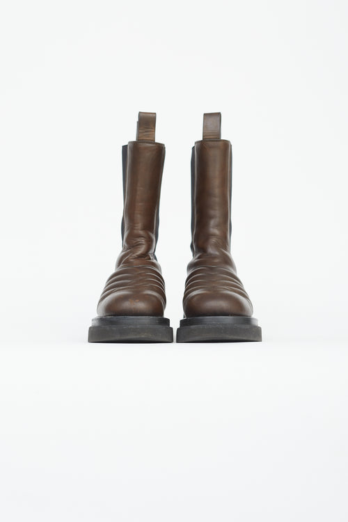 Bottega Veneta Brown Chevron Quilted Chelsea Boot