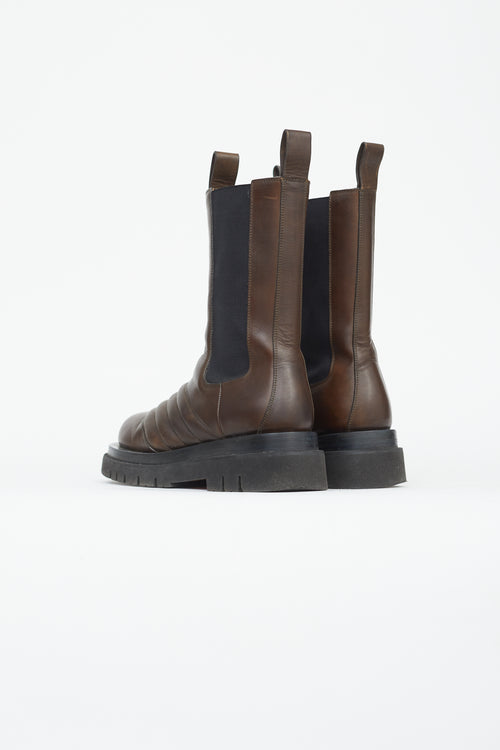 Bottega Veneta Brown Chevron Quilted Chelsea Boot