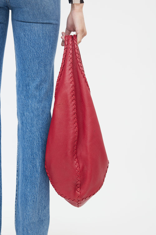 Bottega Veneta Red Cervo Leather Baseball Tote Bag