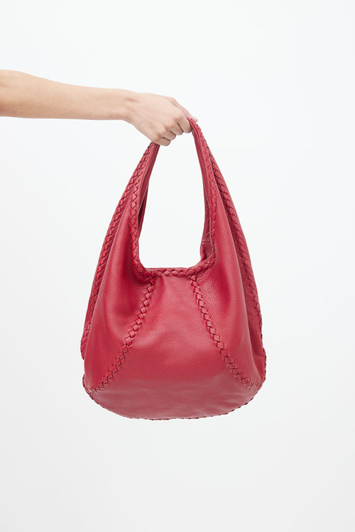 Bottega Veneta Red Cervo Leather Baseball Tote Bag