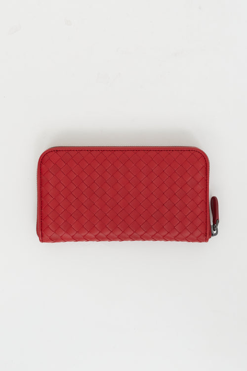 Bottega Veneta Red Leather Intrecciato Wallet