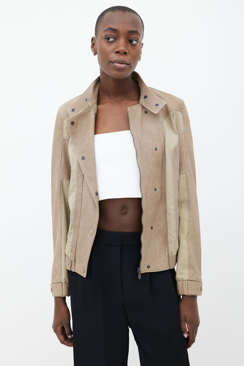 Bottega Veneta Taupe Leather Moto Jacket