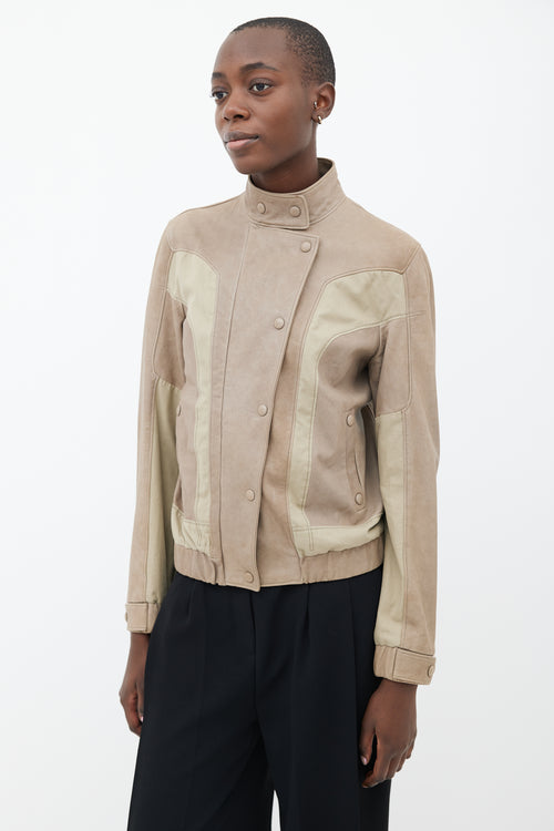 Bottega Veneta Taupe Leather Moto Jacket