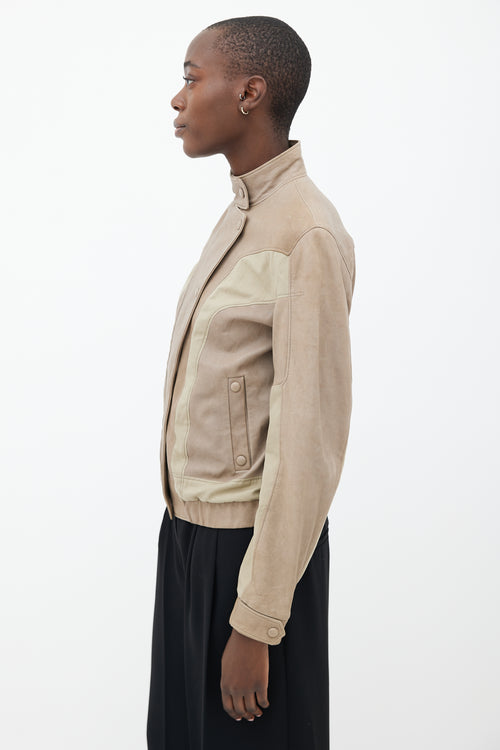 Bottega Veneta Taupe Leather Moto Jacket