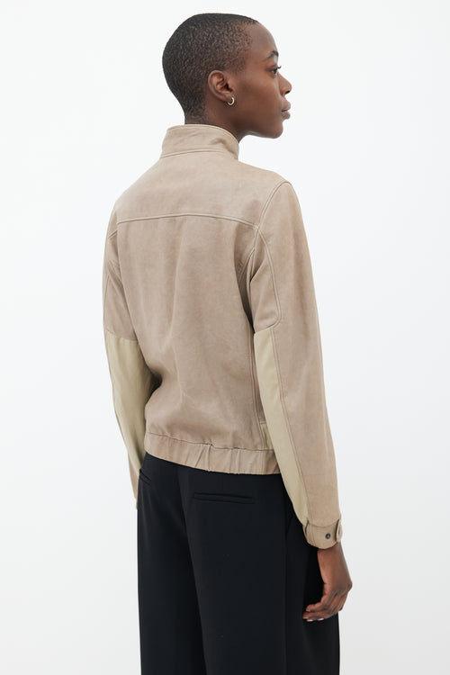 Bottega Veneta Taupe Leather Moto Jacket