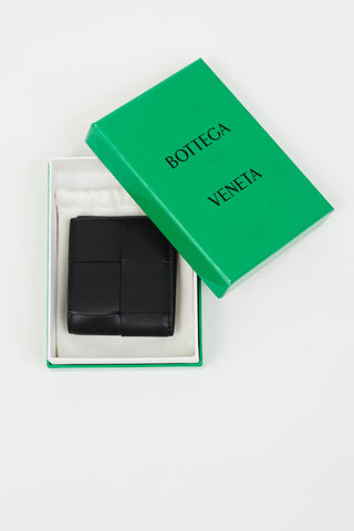 Bottega Veneta Black Leather Intrecciato Bifold Wallet