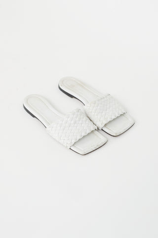 Bottega Veneta White Leather Woven Slide