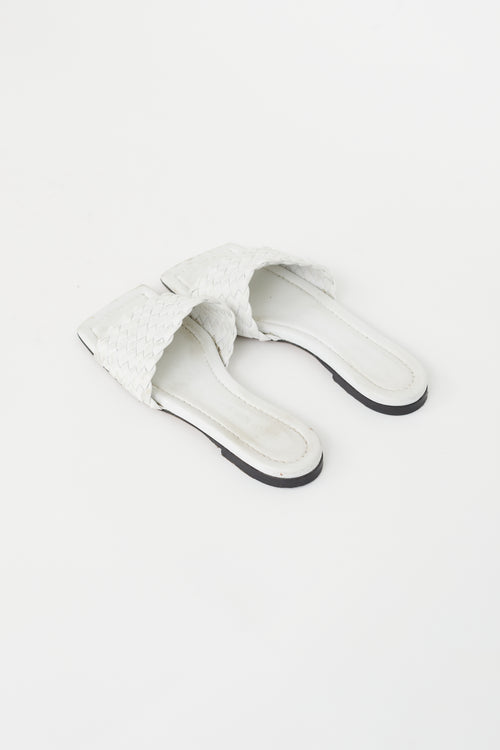 Bottega Veneta White Leather Woven Slide