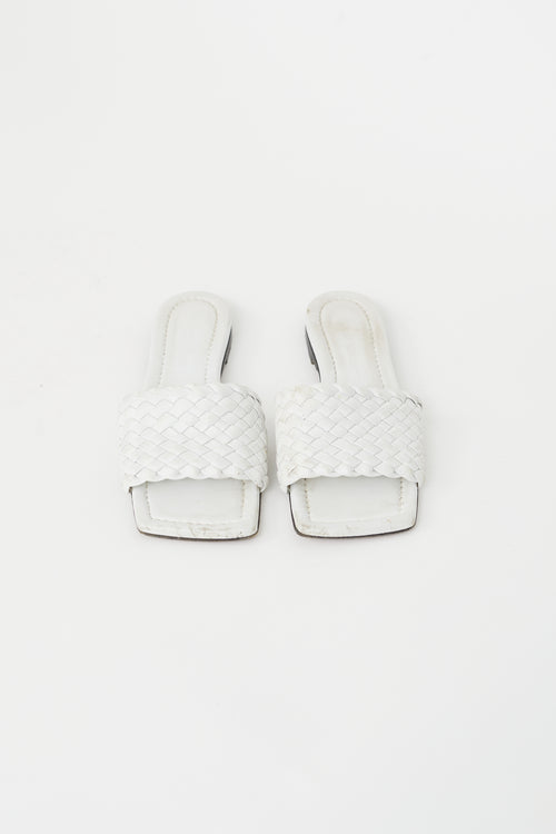 Bottega Veneta White Leather Woven Slide