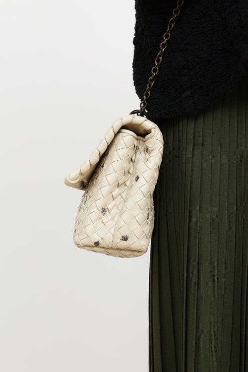 Bottega Veneta Cream 
Grey Patterned Olimpia Shoulder Bag