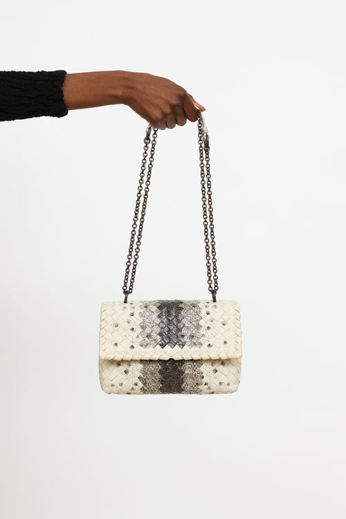 Bottega Veneta Cream 
Grey Patterned Olimpia Shoulder Bag