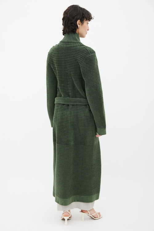 Brandon Maxwell Green Ribbed Belted Robe