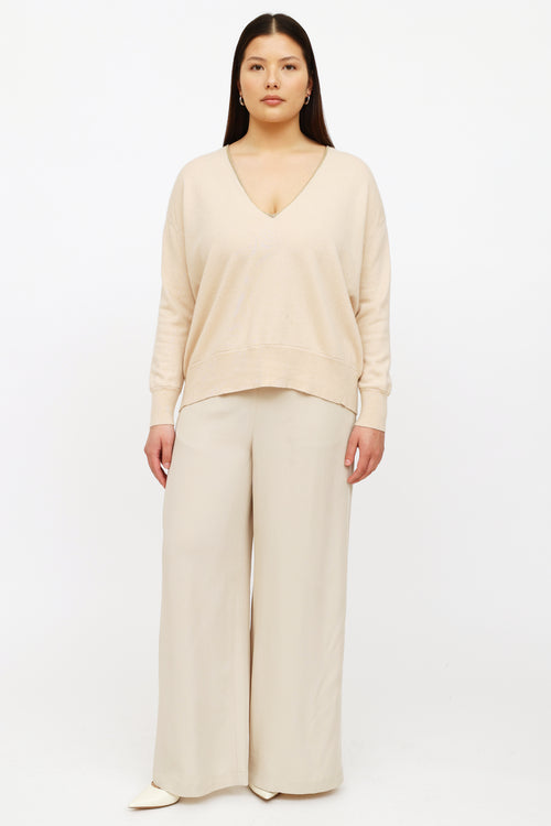 Brunello Cucinelli Beige Cashmere Knit Sweater