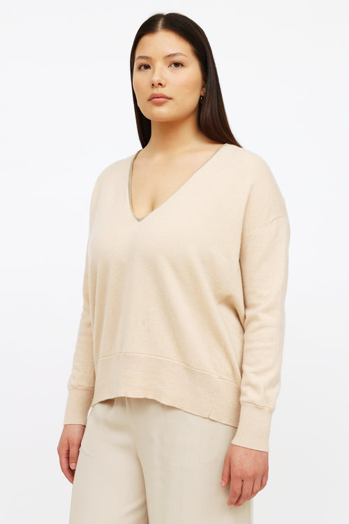 Brunello Cucinelli Beige Cashmere Knit Sweater