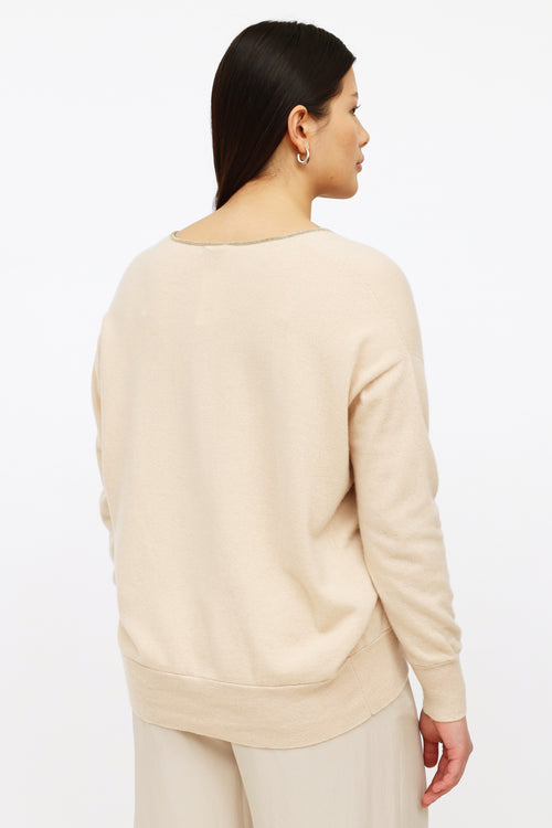 Brunello Cucinelli Beige Cashmere Knit Sweater