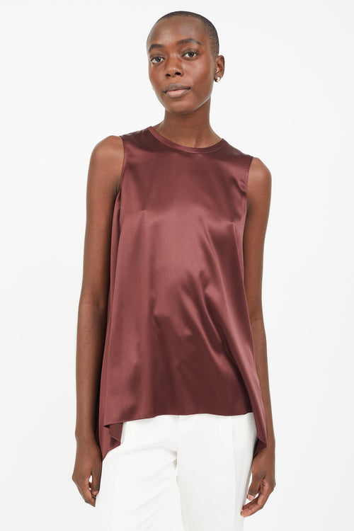 Brunello Cucinelli Burgundy Silk Sleeveless Blouse