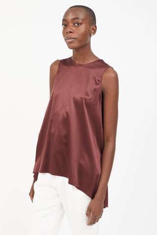 Brunello Cucinelli Burgundy Silk Sleeveless Blouse