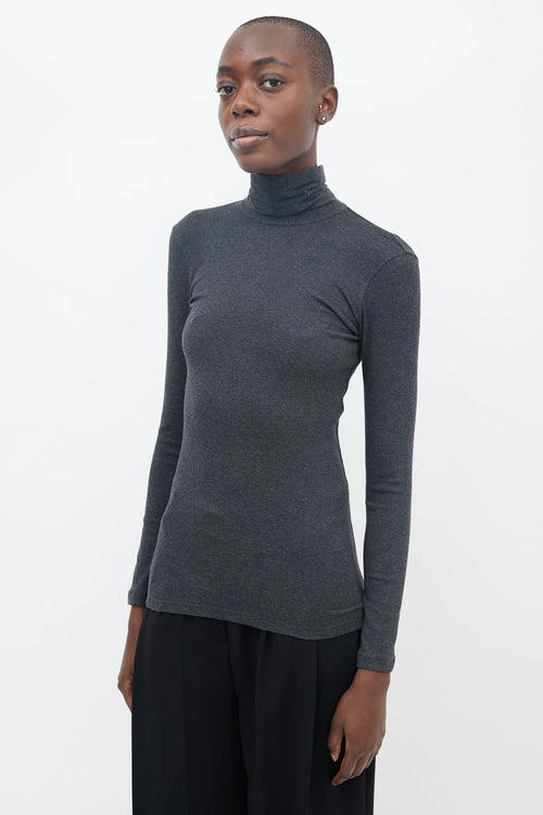 Brunello Cucinelli Dark Grey Knit Monili Trim Turtleneck