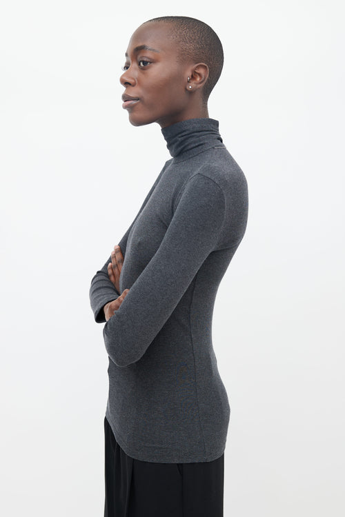 Brunello Cucinelli Dark Grey Knit Monili Trim Turtleneck