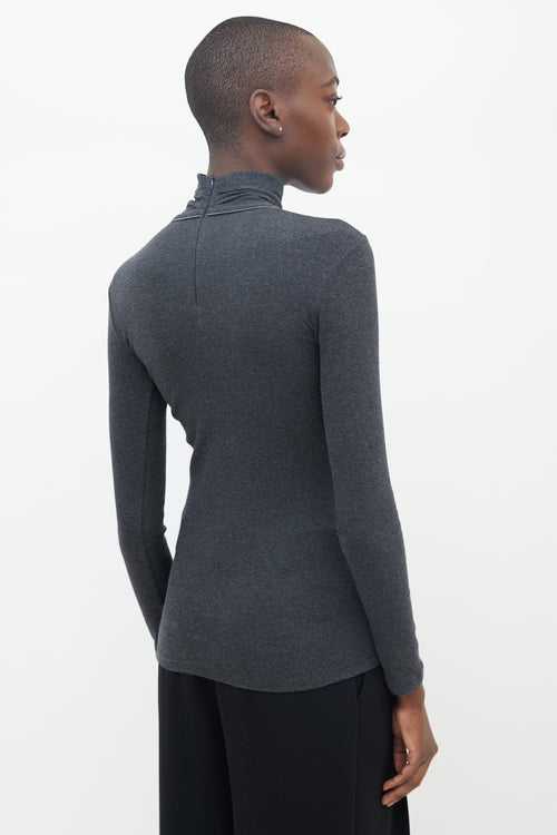 Brunello Cucinelli Dark Grey Knit Monili Trim Turtleneck