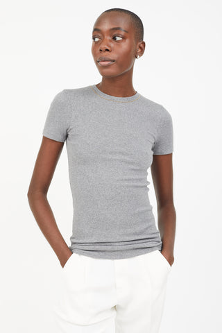 Brunello Cucinelli Grey Embellished Crew Neck T-Shirt