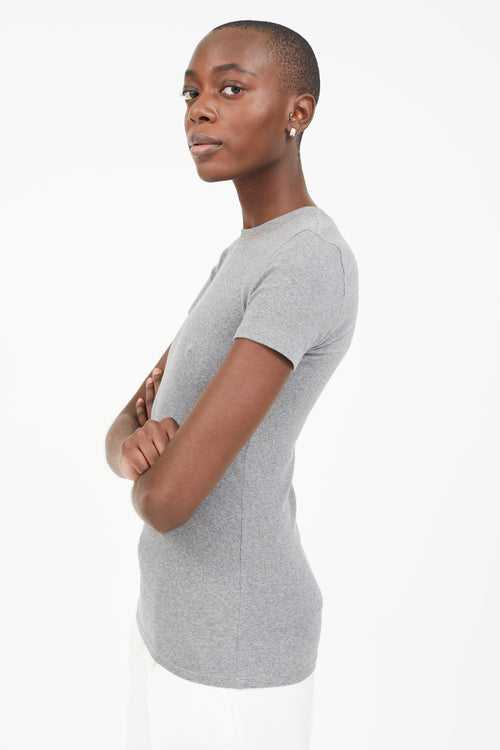 Brunello Cucinelli Grey Embellished Crew Neck T-Shirt