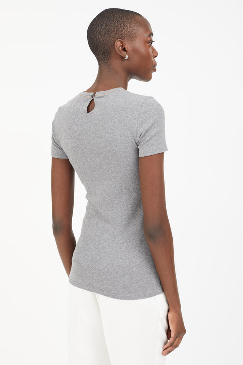 Brunello Cucinelli Grey Embellished Crew Neck T-Shirt