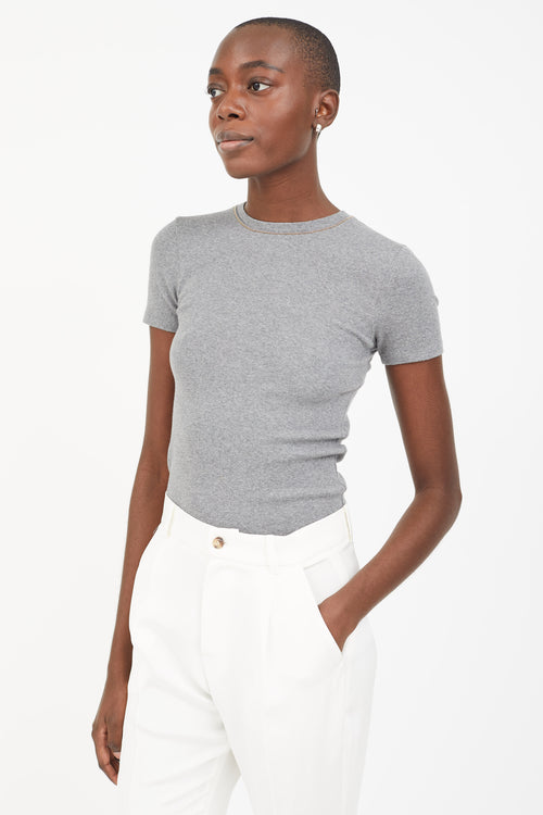 Brunello Cucinelli Grey Embellished Crew Neck T-Shirt