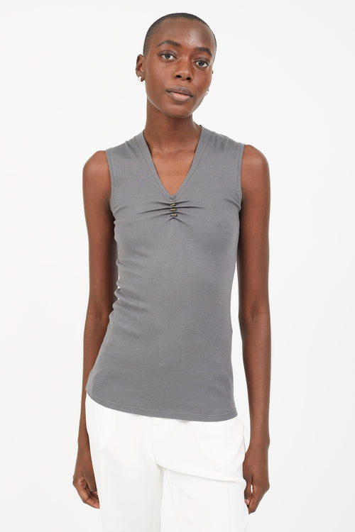 Brunello Cucinelli Grey Embellished V-Neck Tank Top