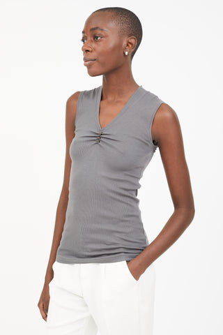 Brunello Cucinelli Grey Embellished V-Neck Tank Top