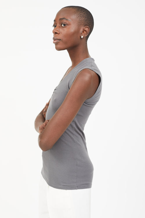 Brunello Cucinelli Grey Embellished V-Neck Tank Top