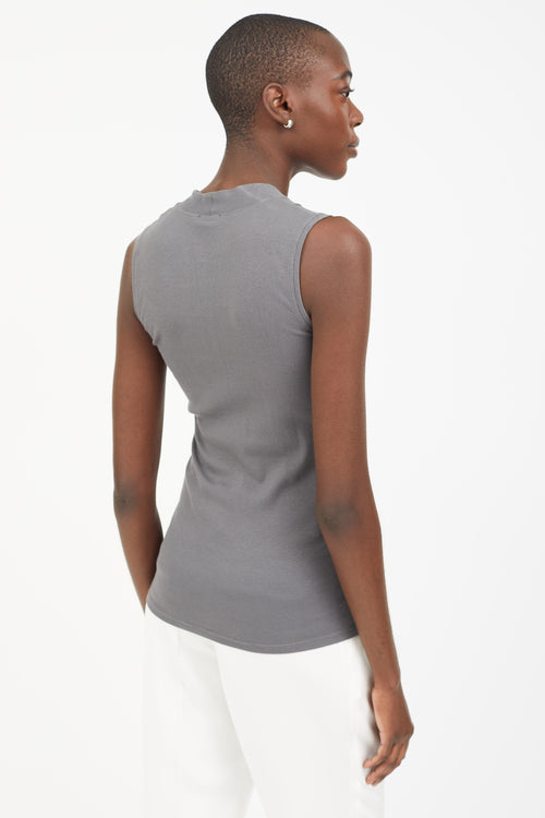 Brunello Cucinelli Grey Embellished V-Neck Tank Top