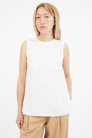 Brunello Cucinelli White Silk Sleeveless Monili Trim Blouse