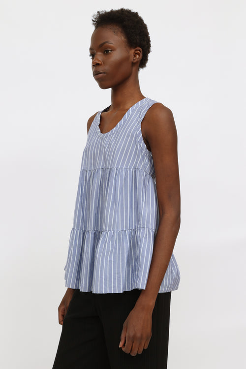 Blue 
White Stripe Silk Top Brunello Cucinelli