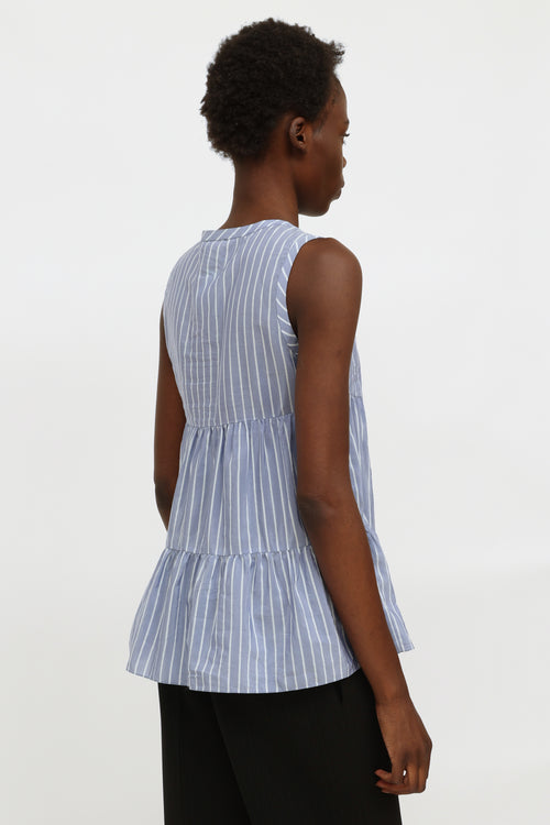 Blue 
White Stripe Silk Top Brunello Cucinelli