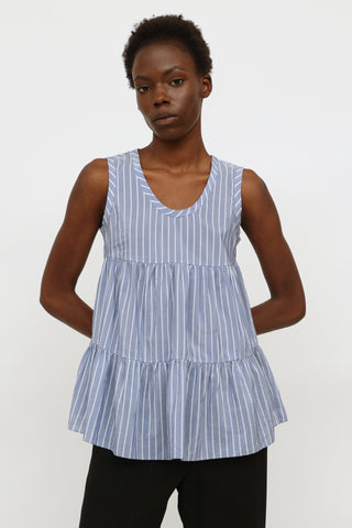 Blue 
White Stripe Silk Top Brunello Cucinelli