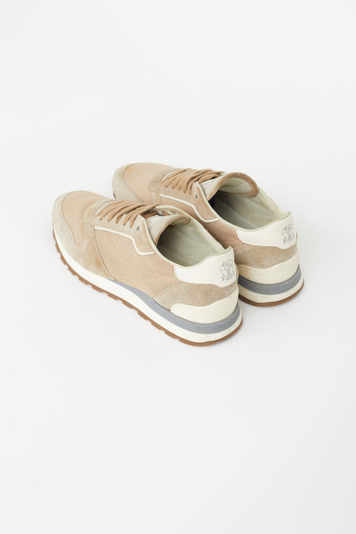 Brunello Cucinelli Beige Suede Lace Up Sneaker