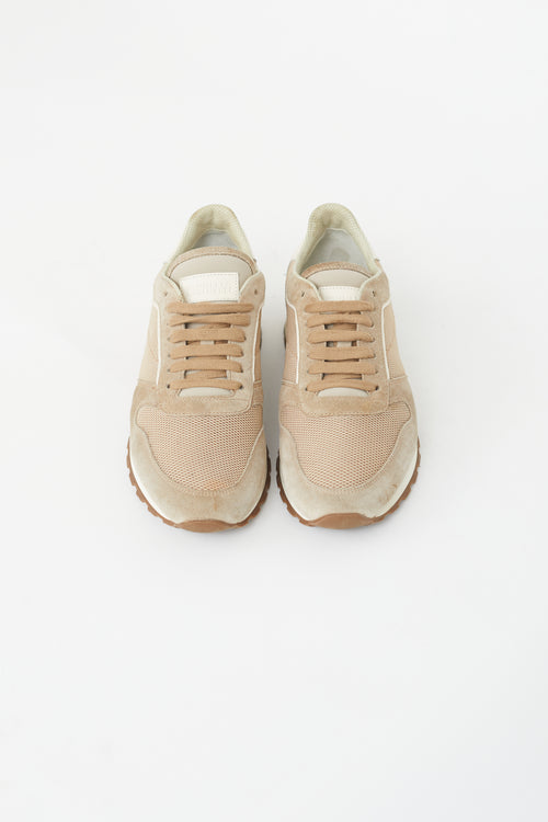 Brunello Cucinelli Beige Suede Lace Up Sneaker