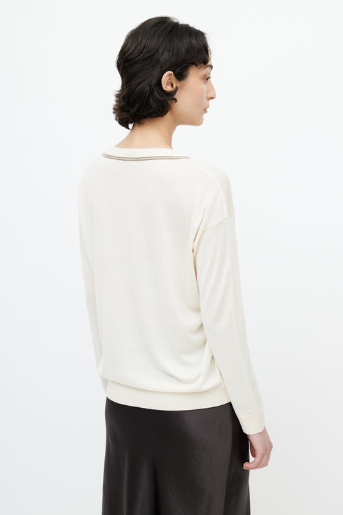 Brunello Cucinelli Cream Monili Knit Sweater