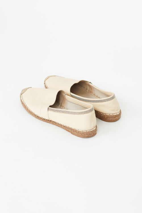 Brunello Cucinelli Cream Monili Leather Espadrille