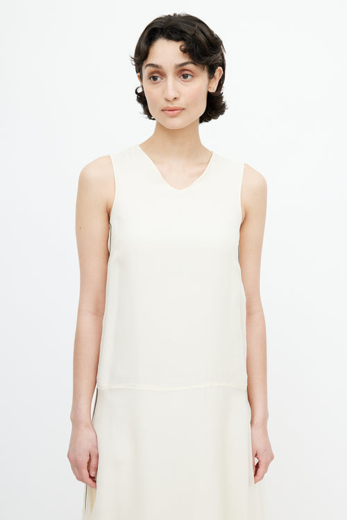 Brunello Cucinelli Cream Monili Silk Dress