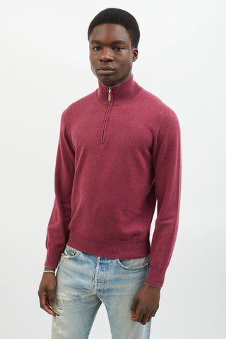 Brunello Cucinelli Red Half-Zip Cashmere Sweater