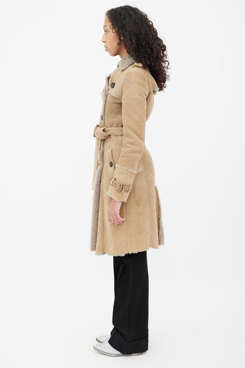 Burberry Beige Leather Shearling Lined Trench Coat