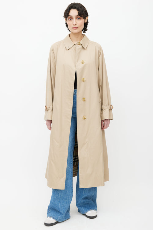 Burberry Beige Signature Check Lined Trench Coat