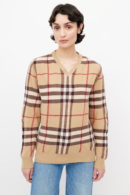 Burberry Beige Nova Check Knit Sweater