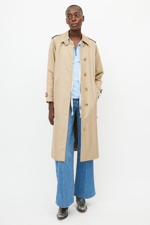 Burberry Beige Wool Lined Belted Trench Coat