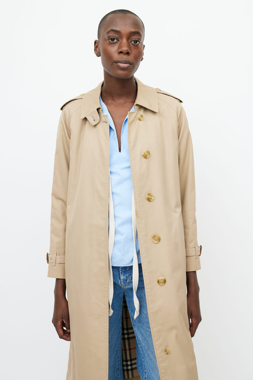 Burberry Beige Wool Lined Belted Trench Coat