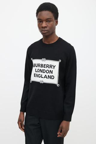 Burberry Black Wool 
White Logo Knit Sweater